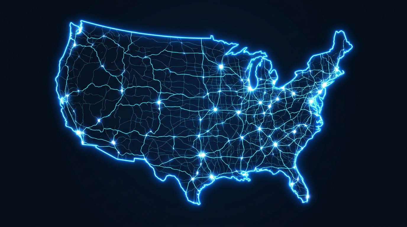 Nationwide fiber-network coverage map — major US metro hubs